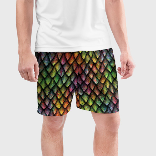 Мужские шорты спортивные с принтом Чешуя дракона, фото на моделе #1