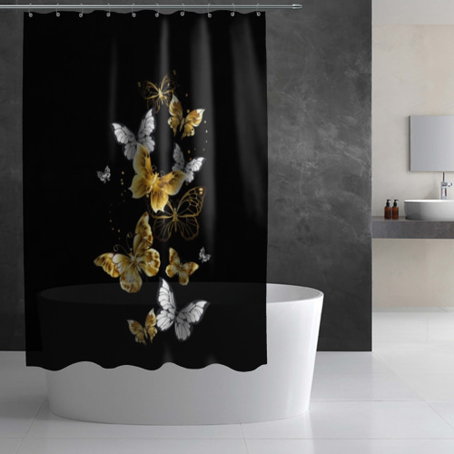 Штора 3D для ванной Золотые бабочки - фото 2