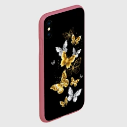 Чехол для iPhone XS Max матовый Золотые и белые бабочки - фото 2