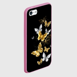 Чехол для iPhone 5/5S матовый Золотые и белые бабочки - фото 2