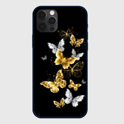Чехол для iPhone 12 Pro Max Золотые и белые бабочки