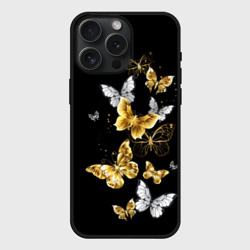 Чехол силиконовый для Apple iPhone 15 Pro Мax матовый Золотые и белые бабочки