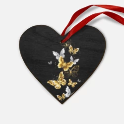 Деревянная игрушка Сердце Золотые и белые бабочки