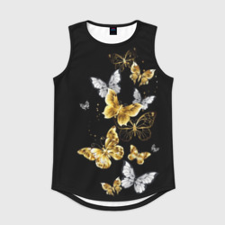 Мужская спортивная майка 3D Золотые и белые бабочки