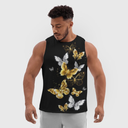 Мужская спортивная майка 3D Золотые и белые бабочки - фото 2