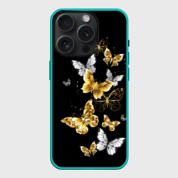 Чехол силиконовый для Apple iPhone 15 Pro матовый Золотые и белые бабочки