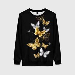 Женский свитшот 3D Золотые и белые бабочки