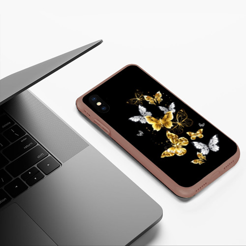 Чехол для iPhone XS Max матовый Золотые бабочки, цвет коричневый - фото 5