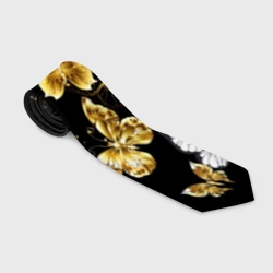 Галстук 3D Золотые и белые бабочки