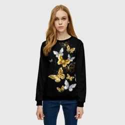 Женский свитшот 3D Золотые и белые бабочки - фото 2