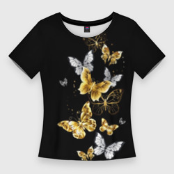 Женская футболка 3D Slim Золотые бабочки