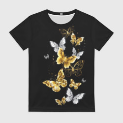 Женская футболка 3D Золотые и белые бабочки