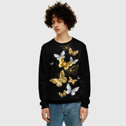 Мужской свитшот 3D Золотые и белые бабочки - фото 2