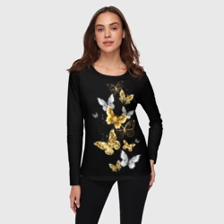 Женский лонгслив 3D Золотые и белые бабочки - фото 2