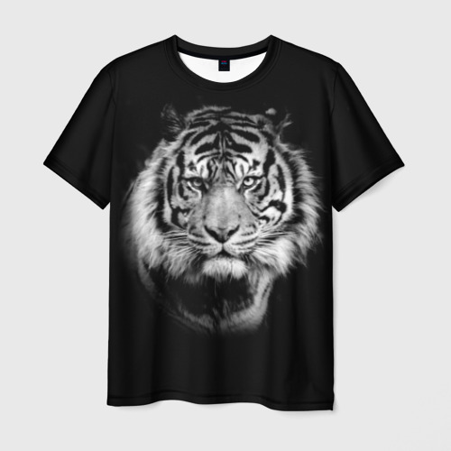 Мужская футболка с принтом Тигр - портрет, вид спереди №1