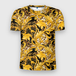 Золотой лиственный узор – Мужская футболка 3D Slim с принтом купить со скидкой в -9%