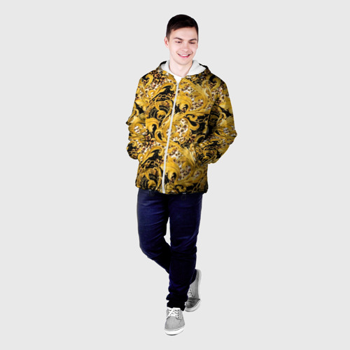 Мужская куртка 3D с принтом Золотой лиственный узор, фото на моделе #1