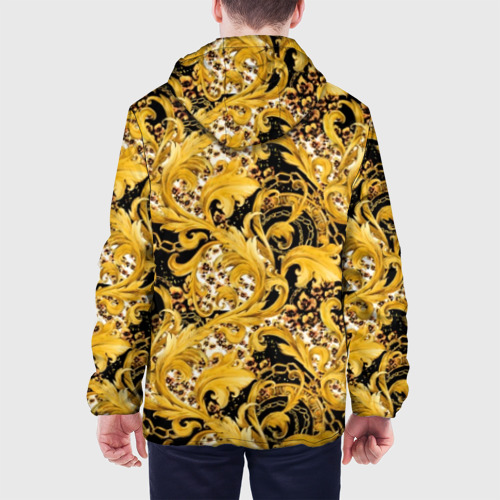 Мужская куртка 3D с принтом Золотой лиственный узор, вид сзади #2