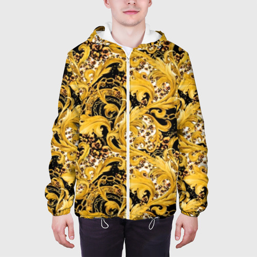 Мужская куртка 3D с принтом Золотой лиственный узор, вид сбоку #3