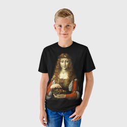 Детская футболка 3D Девушка с вишнями картина - фото 2
