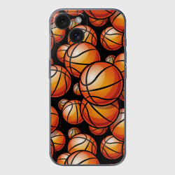 Чехол для iPhone 15 силиконовый с защитой камеры Баскетбольные яркие мячи