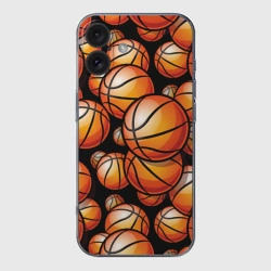 Чехол для iPhone 16 силиконовый с защитой камеры Баскетбольные яркие мячи