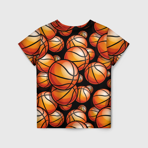 Детская футболка 3D с принтом Баскетбольные яркие мячи, вид сзади #1