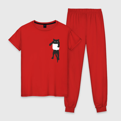 Женская пижама хлопок Кися в кармане, цвет красный