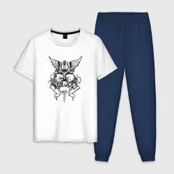 Мужская пижама с белой футболкой хлопок Bon Jovi