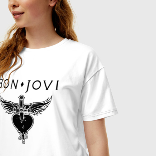 Женская футболка хлопок Oversize Bon Jovi, цвет белый - фото 3