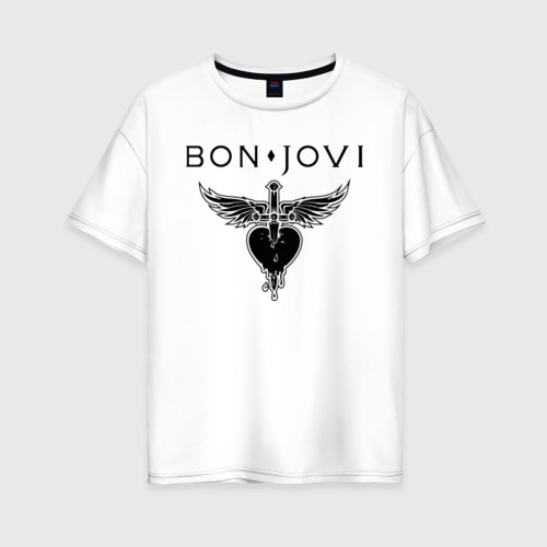 Женская футболка хлопок Oversize Bon Jovi, цвет белый