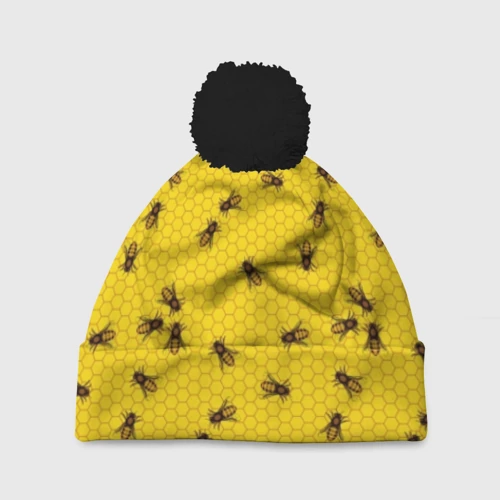 Шапка 3D c помпоном Пчелы в сотах