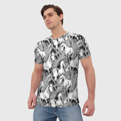 Мужская футболка 3D Белые лошади - фото 2