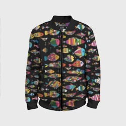 Детский бомбер 3D Разноцветные рыбы - черный фон