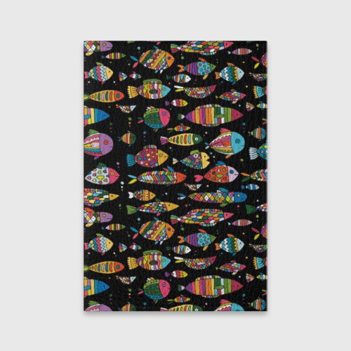 Обложка для паспорта матовая кожа Разноцветные рыбы, цвет черный