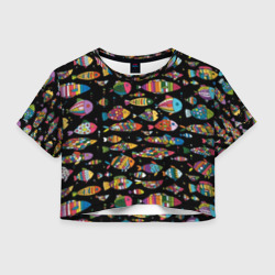 Женская футболка Crop-top 3D Разноцветные рыбы
