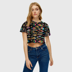 Женская футболка Crop-top 3D Разноцветные рыбы - фото 2