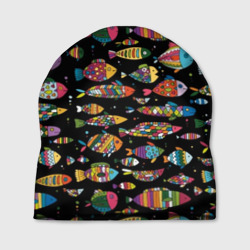 Шапка 3D Разноцветные рыбы - черный фон