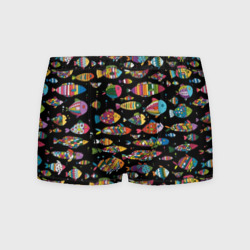 Мужские трусы 3D Разноцветные рыбы - черный фон