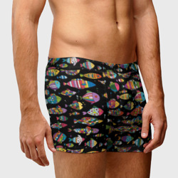 Мужские трусы 3D Разноцветные рыбы - черный фон - фото 2