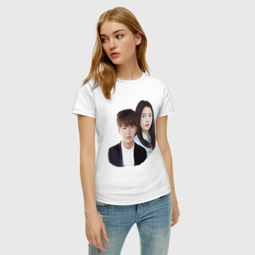 Женская футболка хлопок Kim Tan and Cha Eun Sang, цвет белый - фото 3