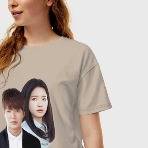 Женская футболка хлопок Oversize Kim Tan and Cha Eun Sang, цвет миндальный - фото 3