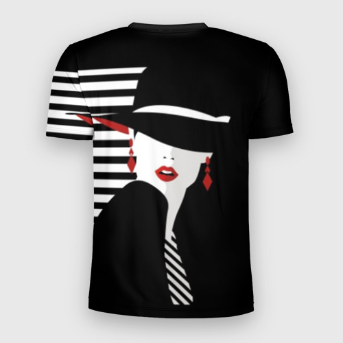 Мужская футболка 3D Slim с принтом Стильная девушка в шляпе, вид сзади #1