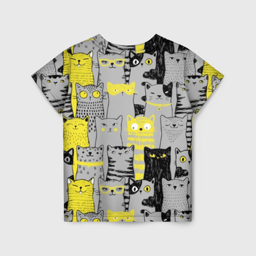 Детская футболка 3D с принтом Смешные серые коты, вид сзади #1