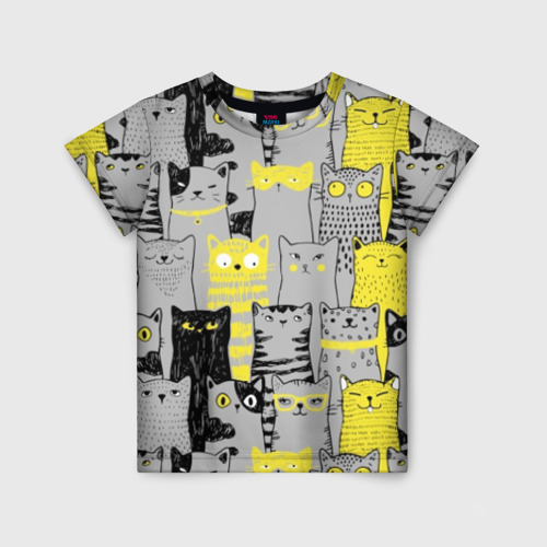 Детская футболка 3D с принтом Смешные серые коты, вид спереди #2