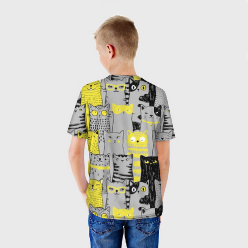 Детская футболка 3D с принтом Смешные серые коты, вид сзади #2
