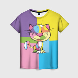 Кот мультяшный поп-арт – Женская футболка 3D с принтом купить со скидкой в -26%