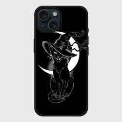 Чехол силиконовый для Apple iPhone 15 матовый Кошка черная колдунья
