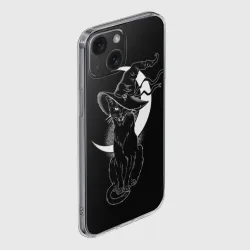 Чехол для iPhone 15 силиконовый с защитой камеры Кошка черная колдунья - фото 2