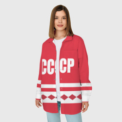 Женская рубашка oversize 3D Хоккейный Болельщик СССР - фото 2